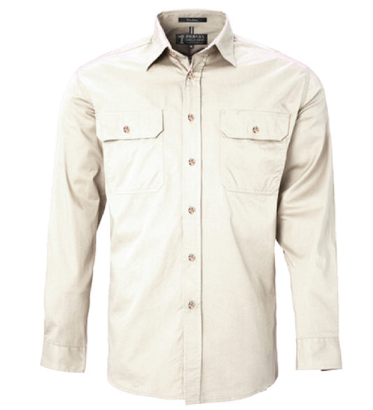 Pilbara - Men's Open Front L/S Shirt  Stone