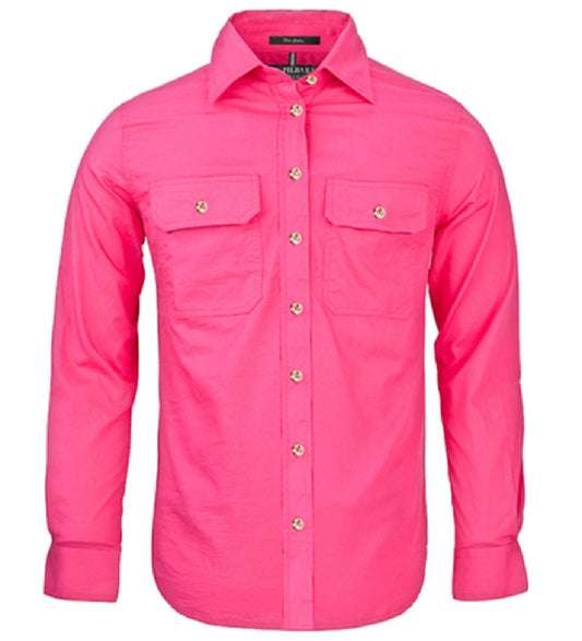 Pilbara - Ladies Open Front L/S Shirt  Hot Pink