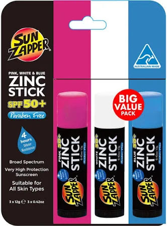 Sun Zapper - Pink, White & Blue Pack Zinc Stick SPF 50+